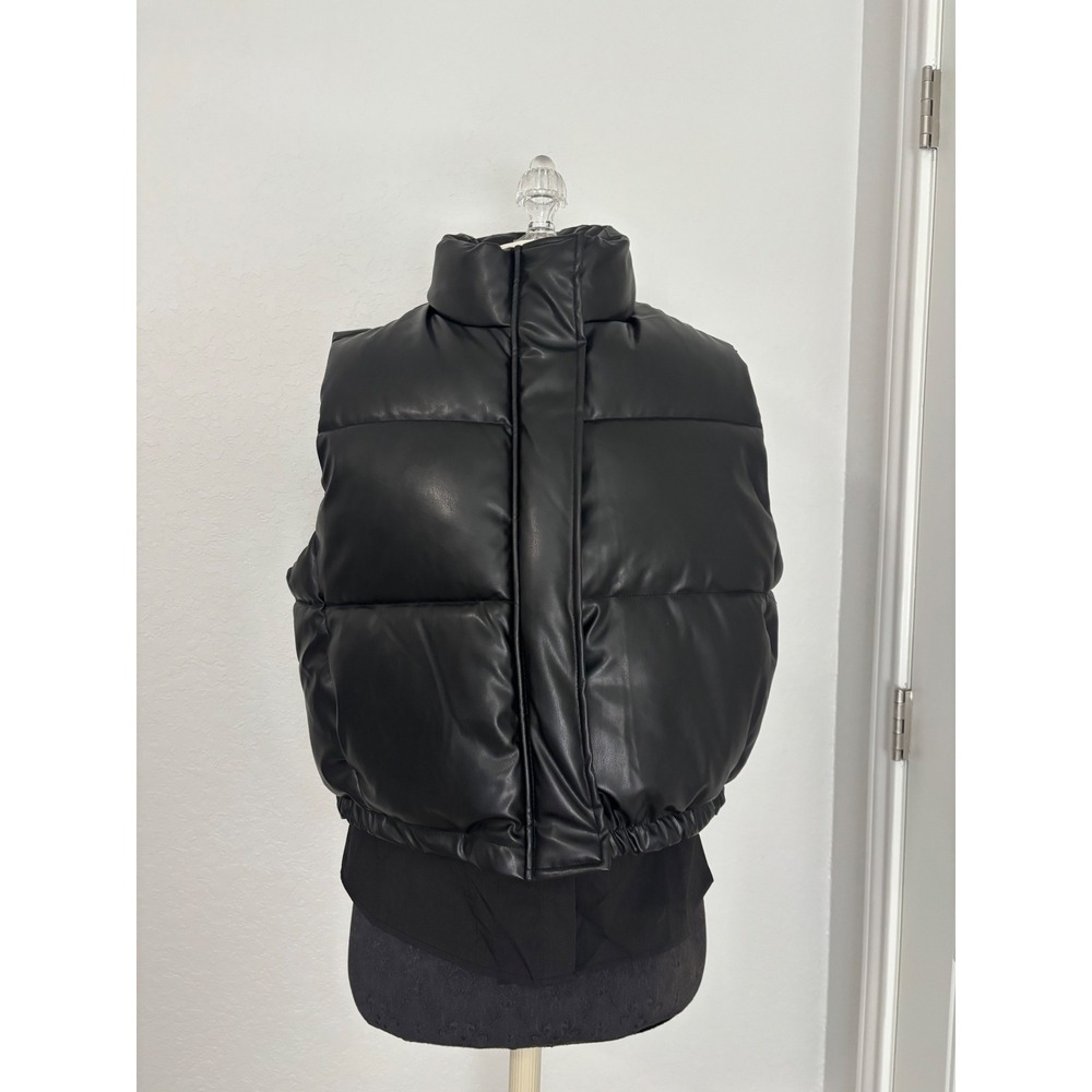 Madden Girl Black Faux Leather Puffer Vest Sleeveless‎ Full Zip XL